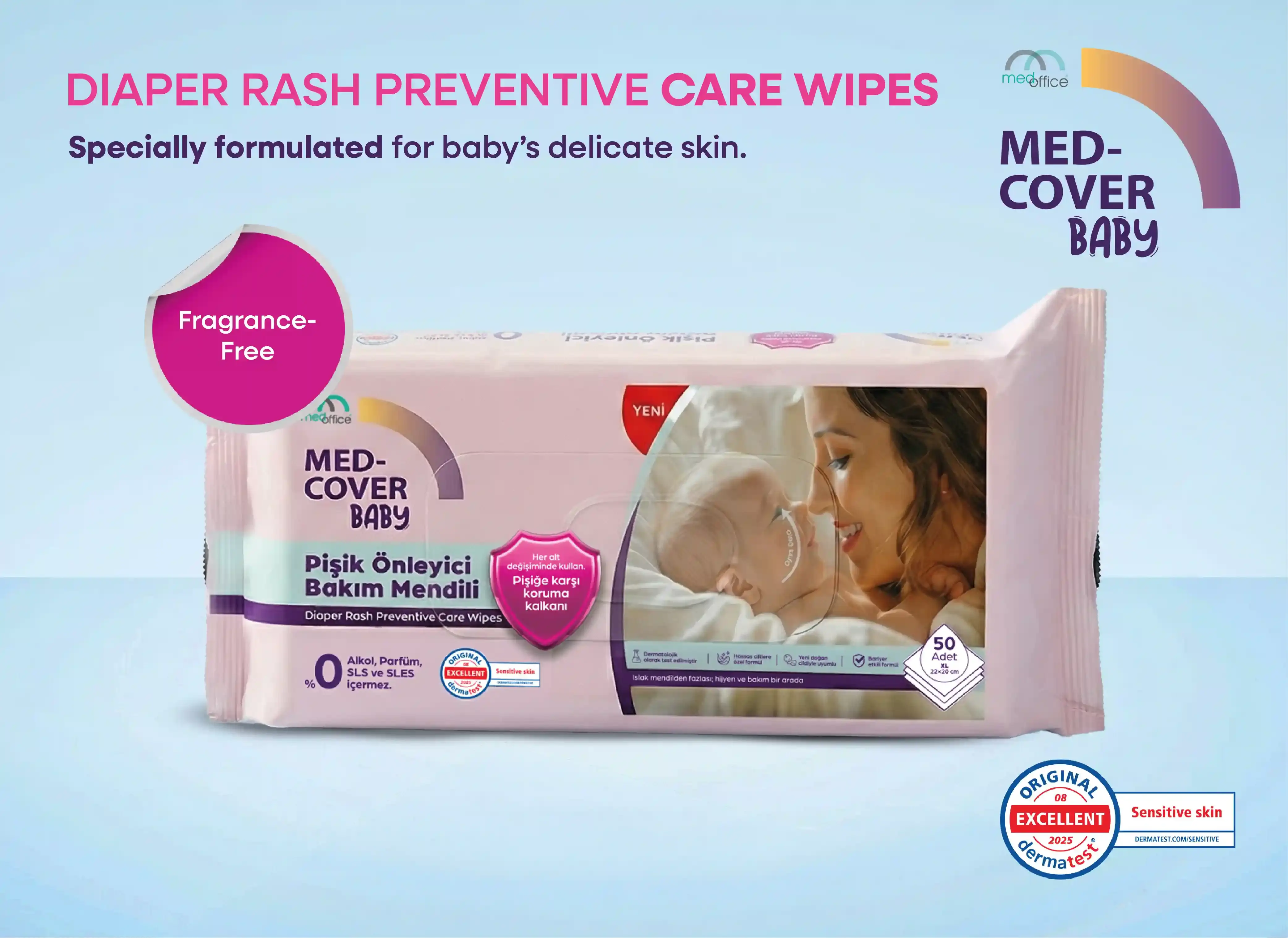 مناديل MED-COVER للعناية الوقائية من طفح الحفاض للأطفال